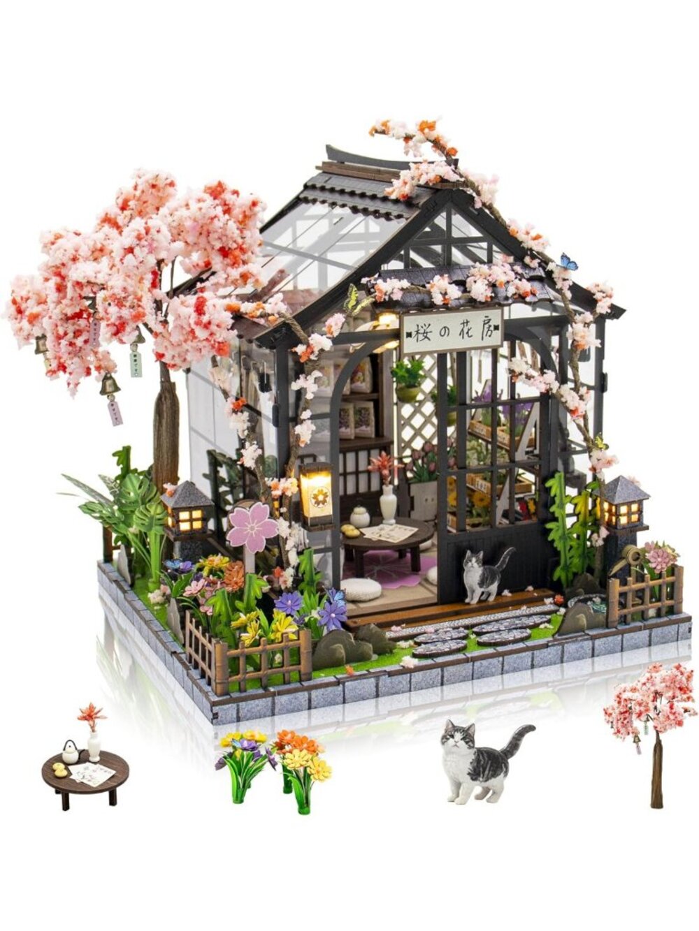 DIY Miniature Dollhouse Kit - Japanese Sakura Mini House Craft for Adults